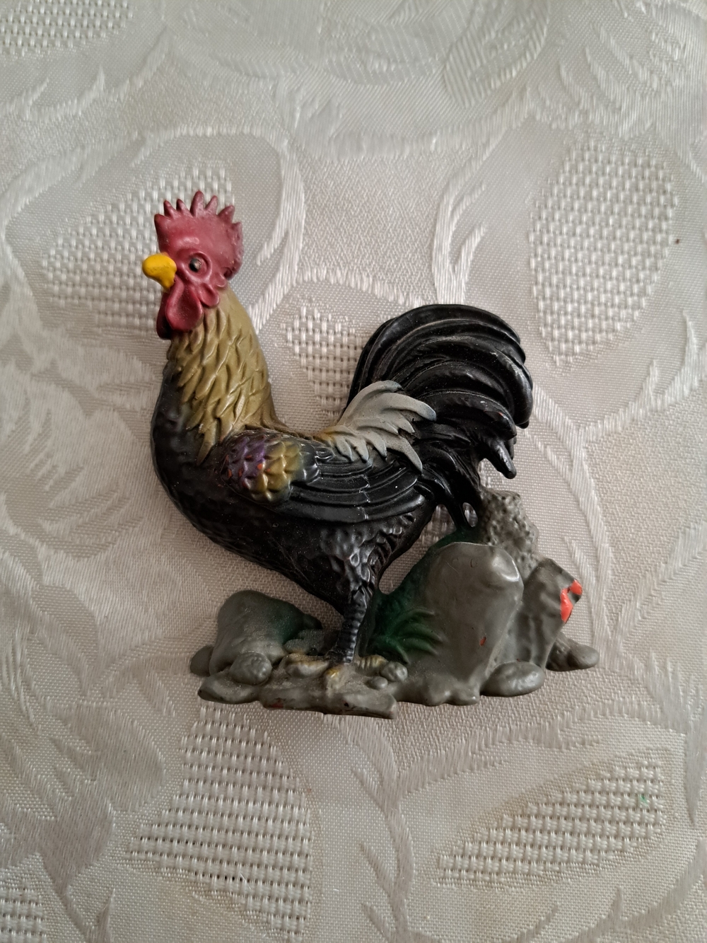 Decorative Rooster Figurine - Black and Multi-Colored